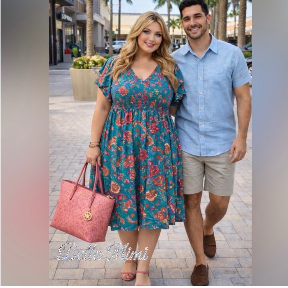 NWT Floral print dress plus size 22/24 🌺🌸🌹 175 BMB HALL  RARE 🩵